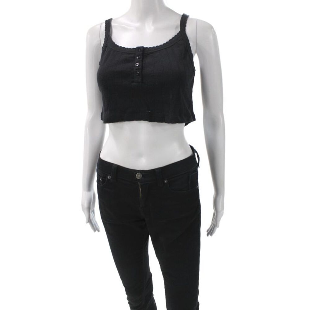 Leset Women Cropped Camisole Black Cotton Spandex Round Neck Size S